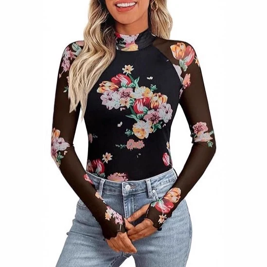 Damen Elegantes Blusenoberteil mit floralen Mustern Drune