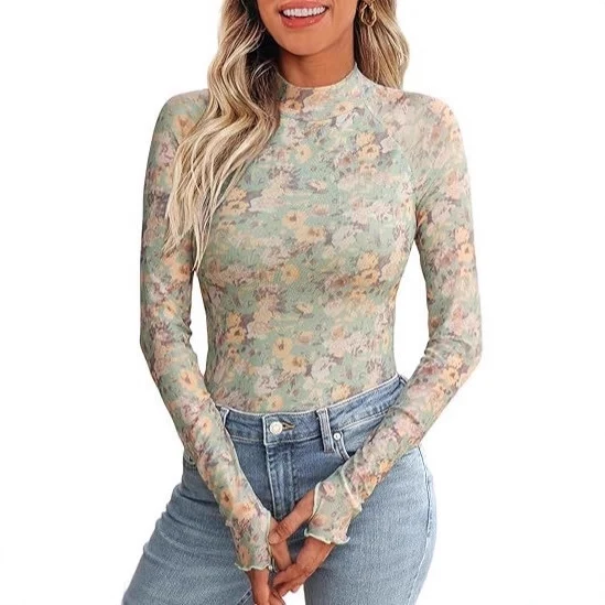 Damen Elegantes Blusenoberteil mit floralen Mustern Drune