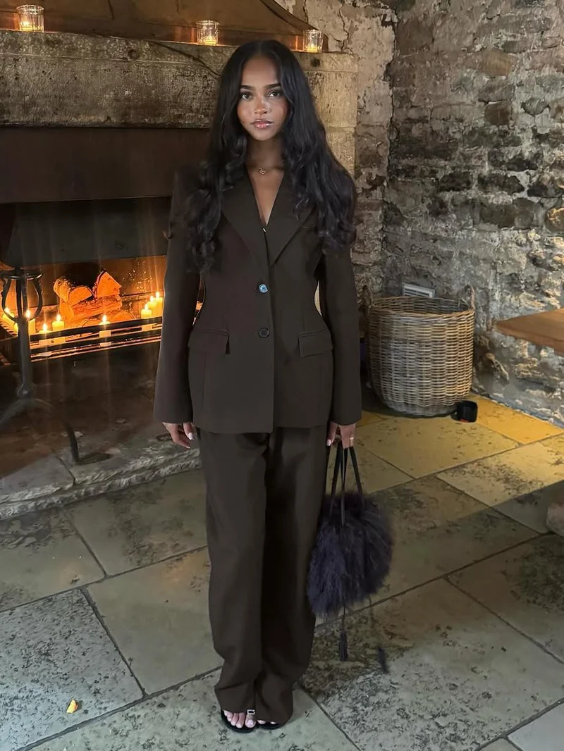Damen Elegantes Blazer-Outfit mit weiter Hose Drune