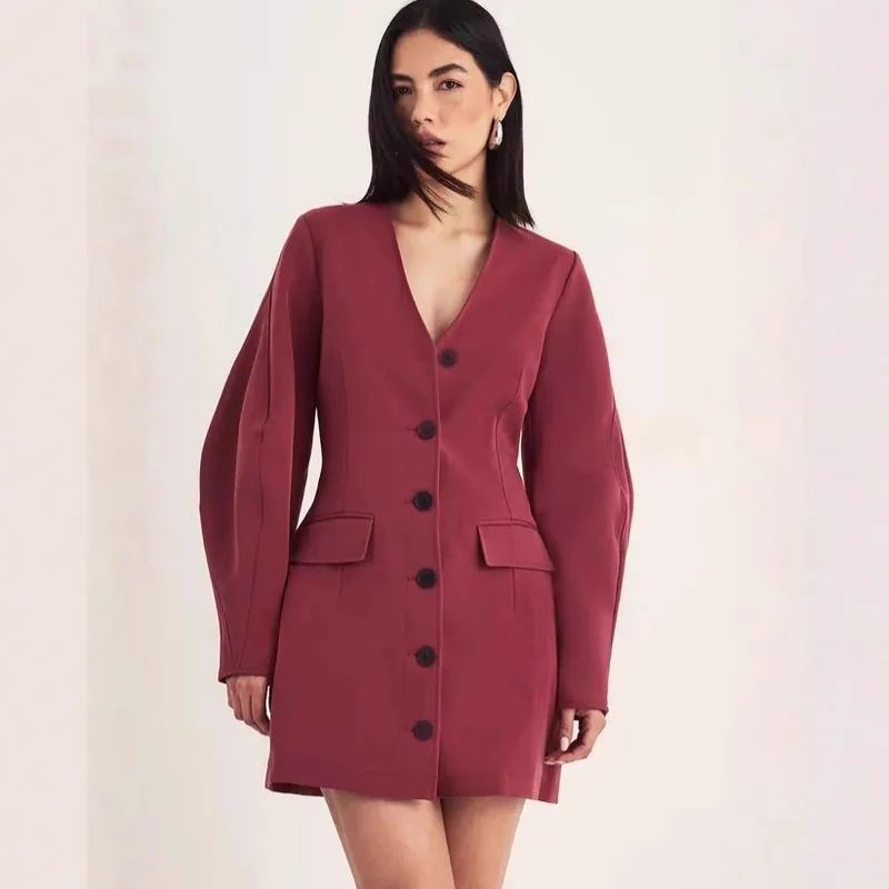 Damen Elegantes Blazer-Kleid mit Knopfdetails Drune