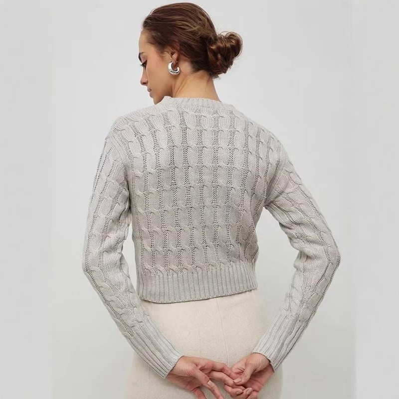Damen Eleganter Strickpullover mit Zopfmuster Drune