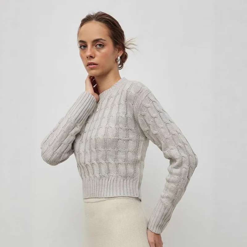 Damen Eleganter Strickpullover mit Zopfmuster Drune