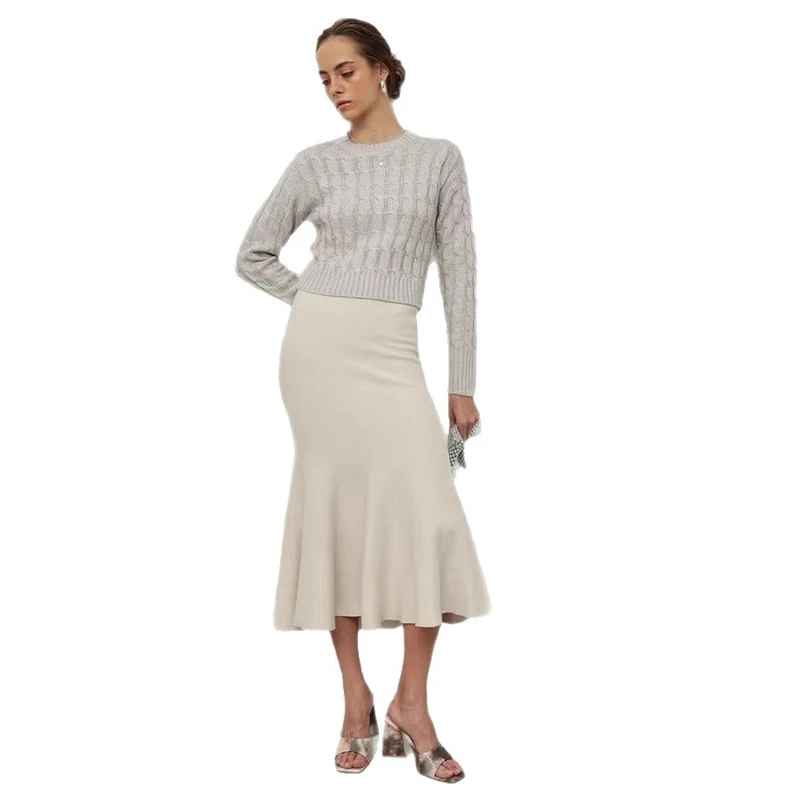Damen Eleganter Strickpullover mit Zopfmuster Drune