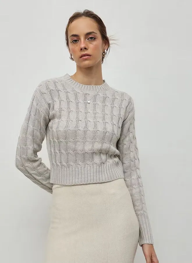 Damen Eleganter Strickpullover mit Zopfmuster Drune