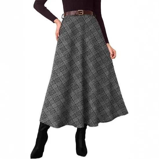 Damen Eleganter Maxi-Rock mit Karomuster Drune