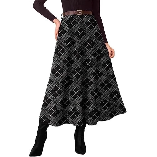 Damen Eleganter Maxi-Rock mit Karomuster Drune