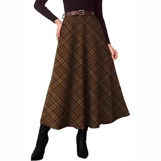 Damen Eleganter Maxi-Rock mit Karomuster Drune