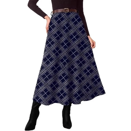 Damen Eleganter Maxi-Rock mit Karomuster Drune