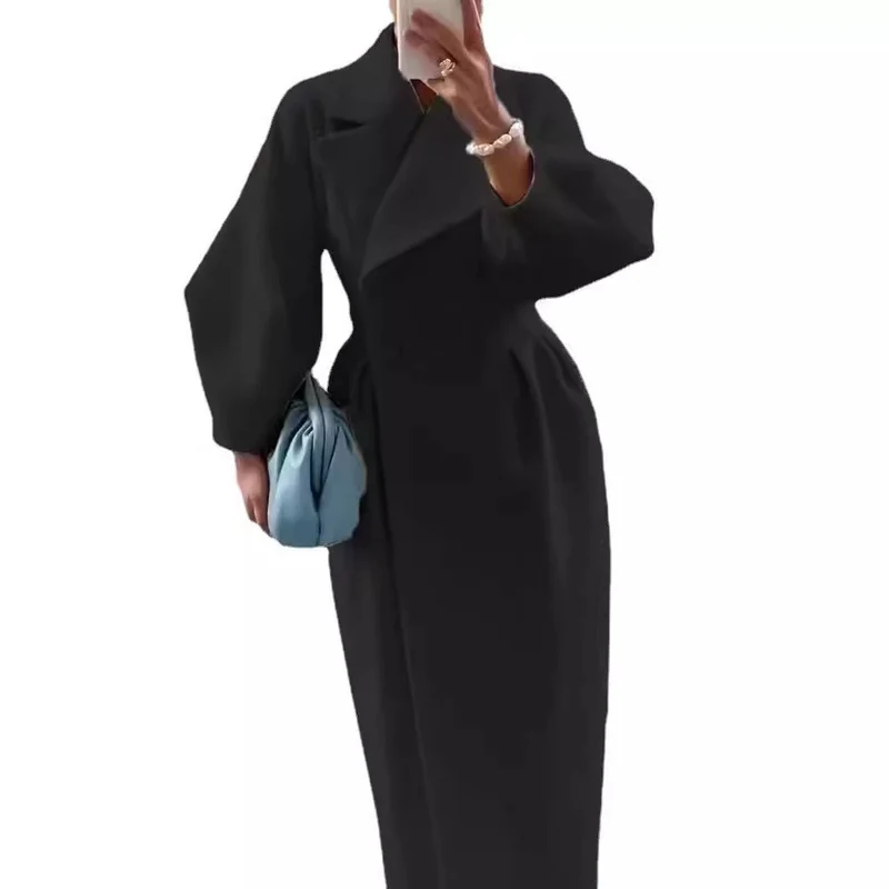 Damen Eleganter lange Mantel mit hohem Schlitz Drune