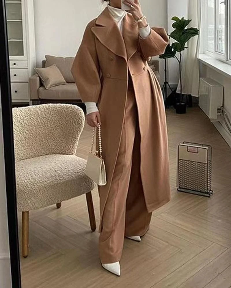 Damen Eleganter lange Mantel mit hohem Schlitz Drune