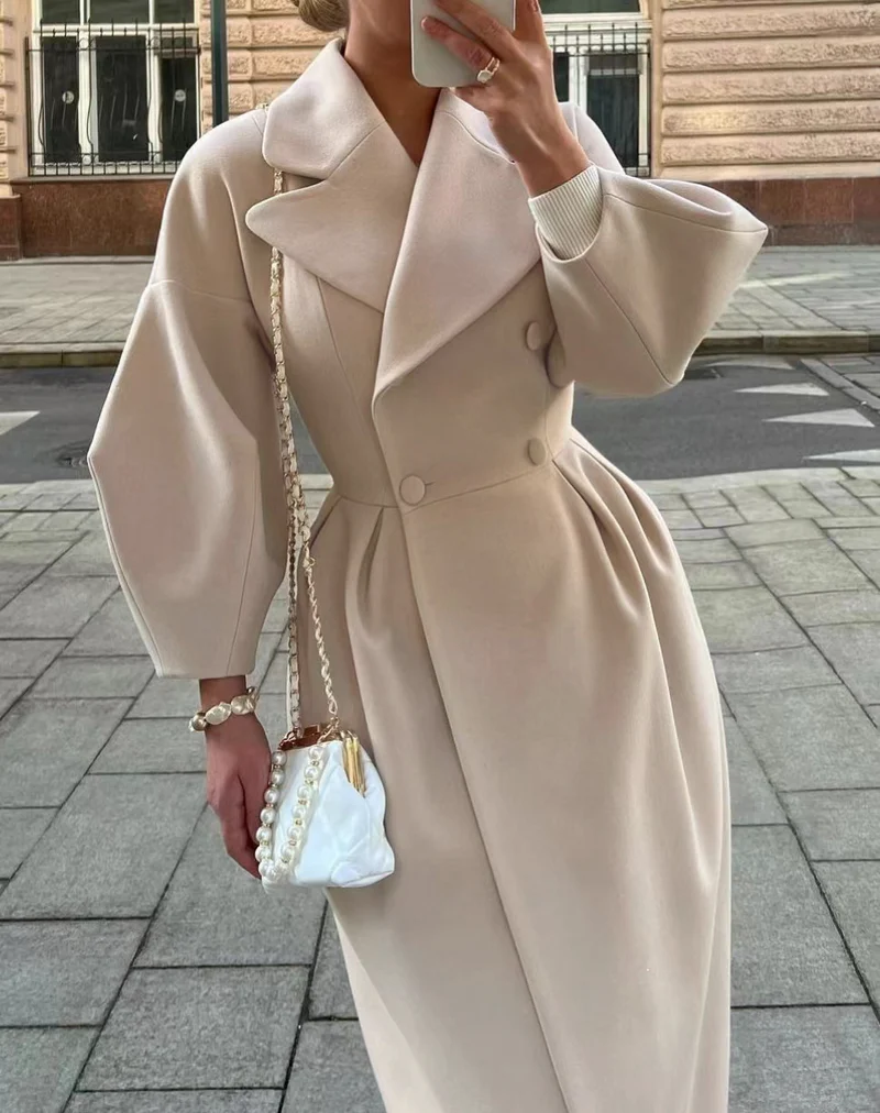 Damen Eleganter lange Mantel mit hohem Schlitz Drune