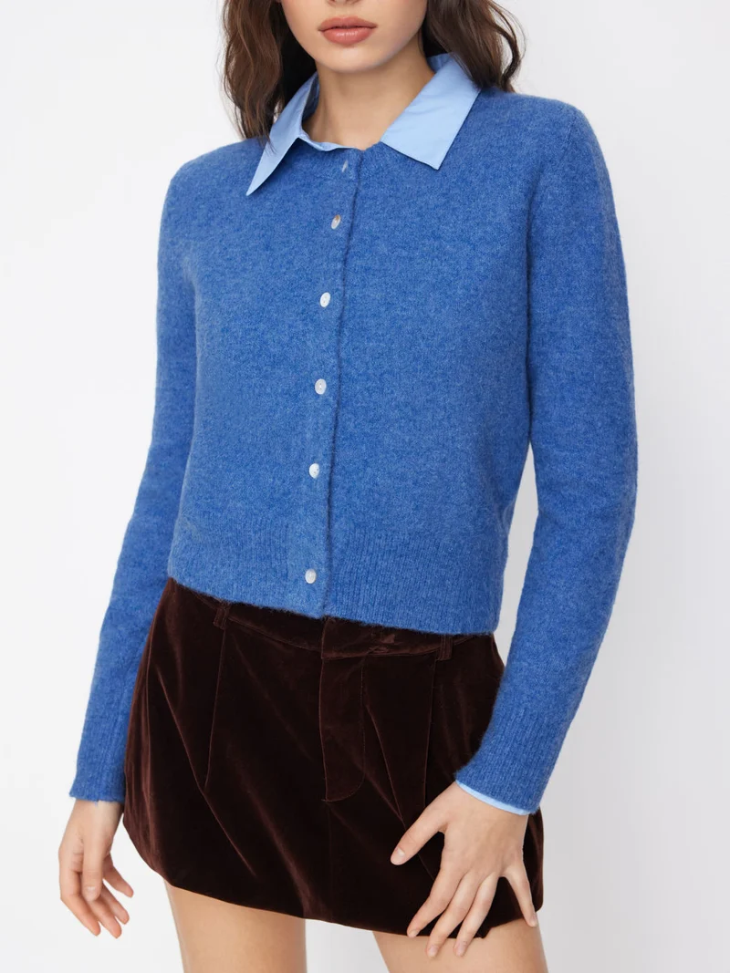Damen Eleganter Kurzpullover mit Hemdkragen Drune
