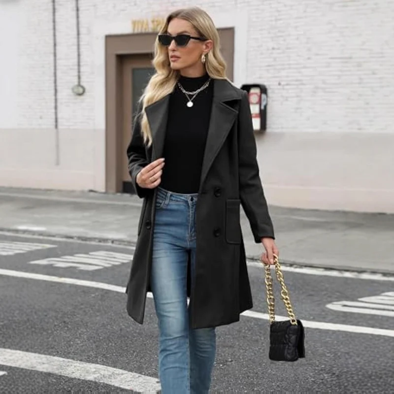 Damen Eleganter Doppelreihiger Mantel Drune