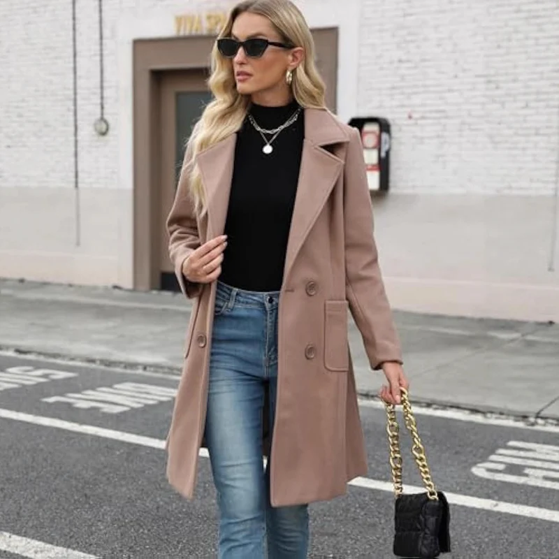 Damen Eleganter Doppelreihiger Mantel Drune