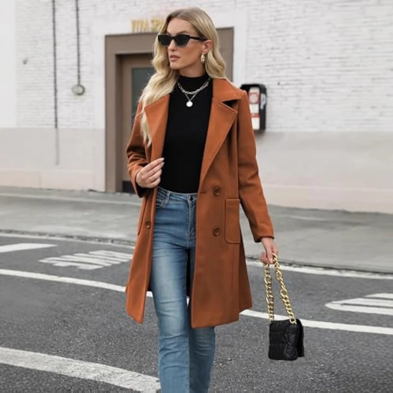 Damen Eleganter Doppelreihiger Mantel Drune