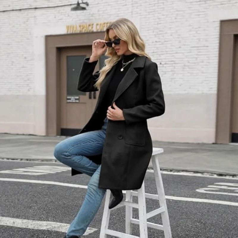 Damen Eleganter Doppelreihiger Mantel Drune