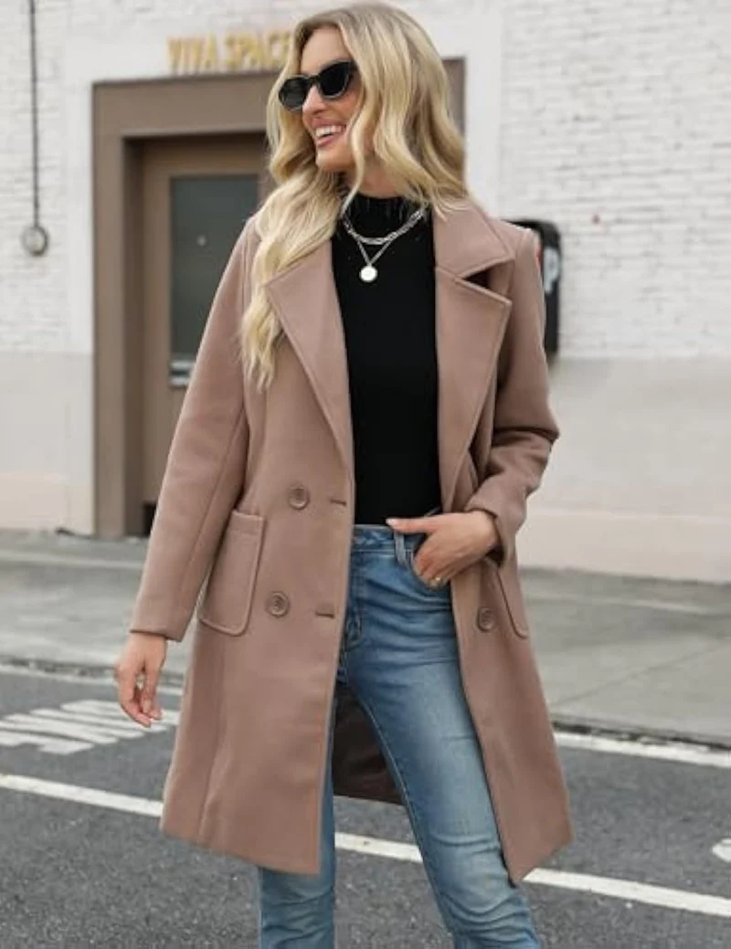 Damen Eleganter Doppelreihiger Mantel Drune
