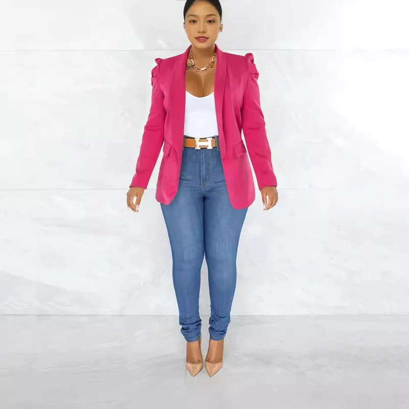 Damen Eleganter Blazer mit Schulterpolstern Drune