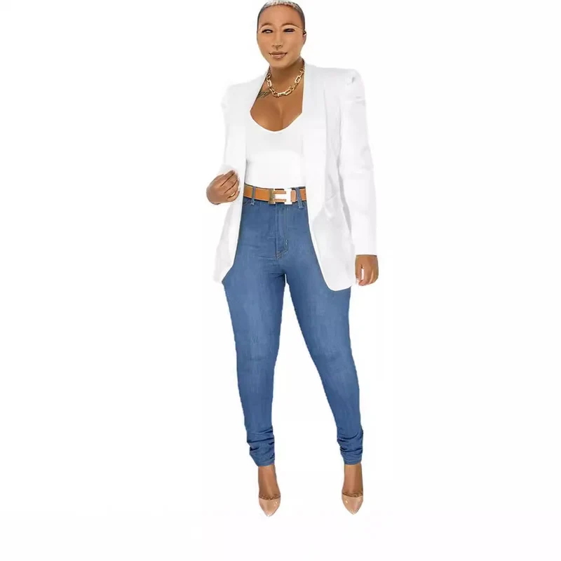 Damen Eleganter Blazer mit Schulterpolstern Drune