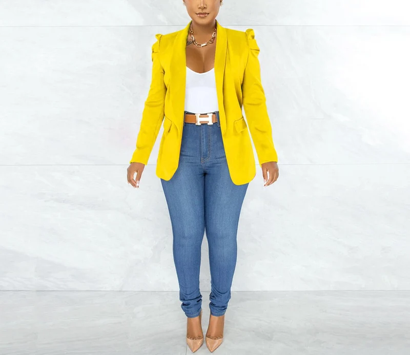 Damen Eleganter Blazer mit Schulterpolstern Drune