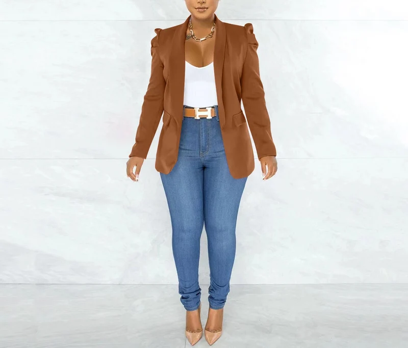 Damen Eleganter Blazer mit Schulterpolstern Drune