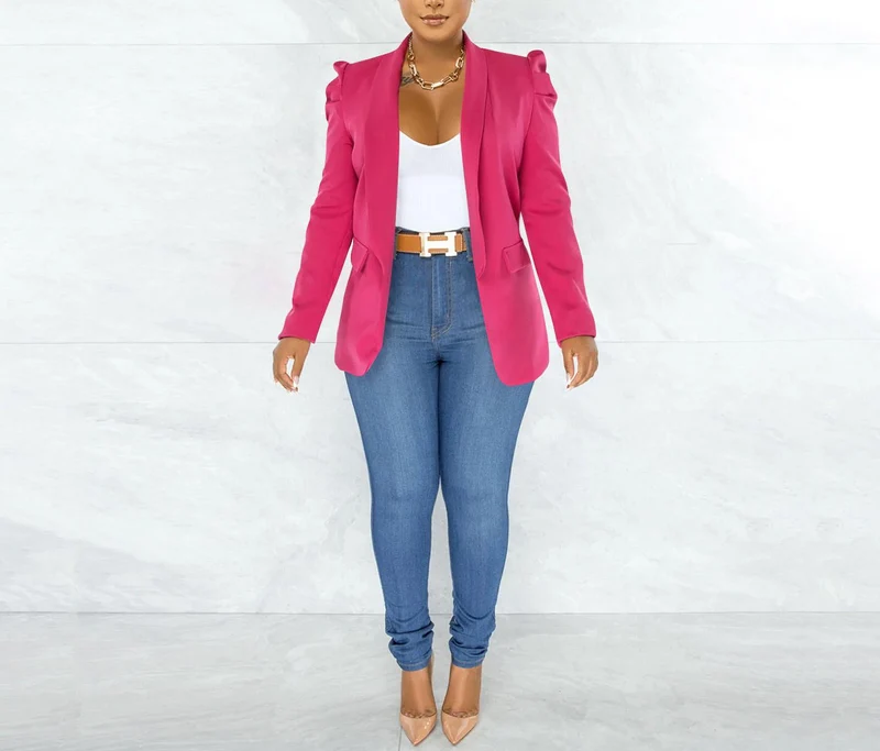 Damen Eleganter Blazer mit Schulterpolstern Drune