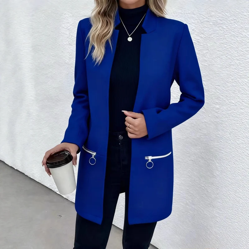 Damen Eleganter Blazer mit Reißverschlusstaschen Drune