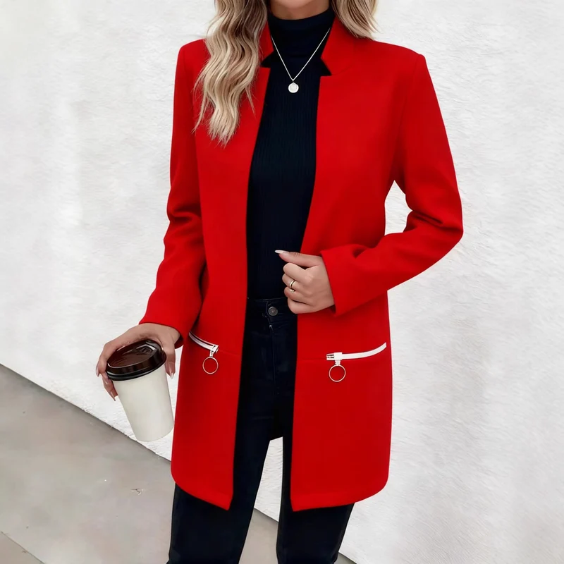 Damen Eleganter Blazer mit Reißverschlusstaschen Drune