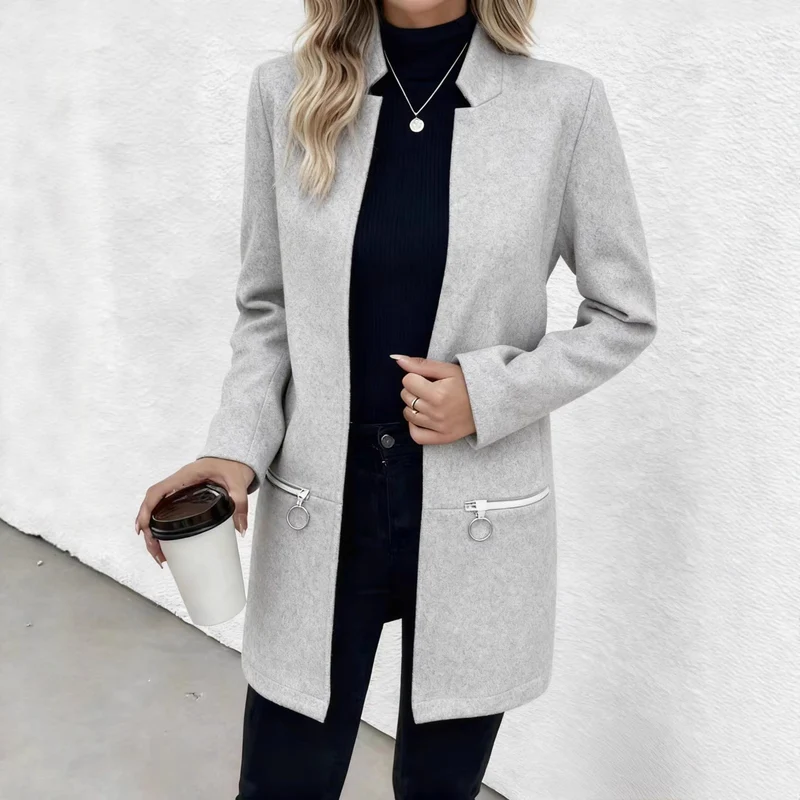 Damen Eleganter Blazer mit Reißverschlusstaschen Drune