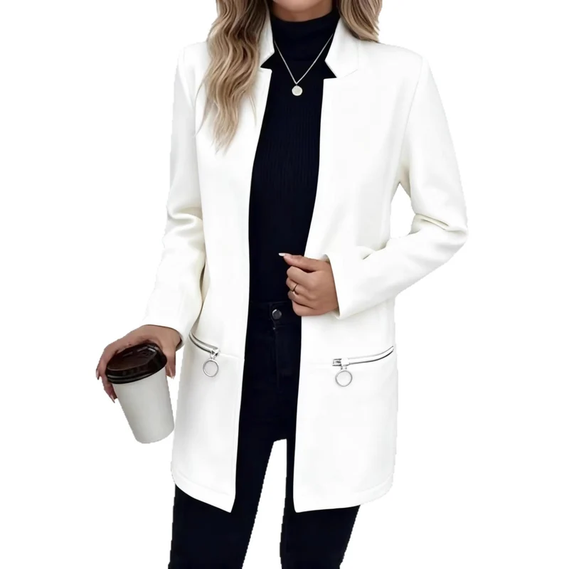 Damen Eleganter Blazer mit Reißverschlusstaschen Drune