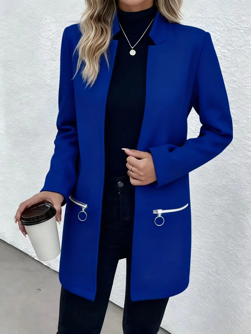 Damen Eleganter Blazer mit Reißverschlusstaschen Drune