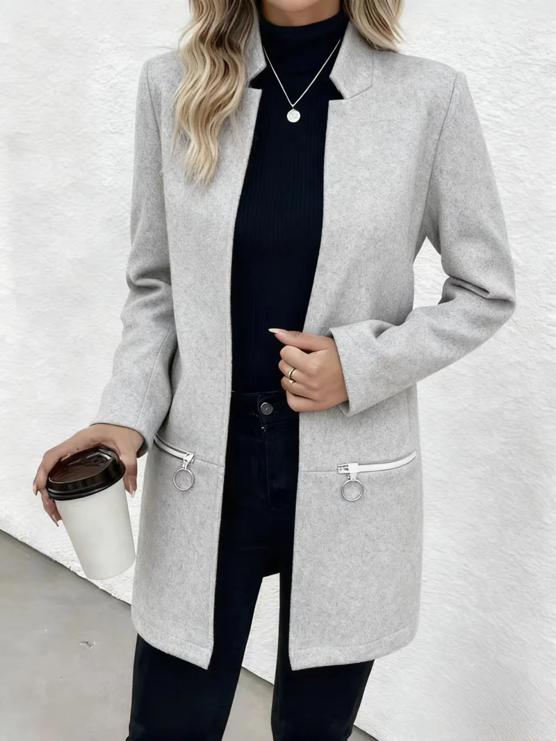 Damen Eleganter Blazer mit Reißverschlusstaschen Drune
