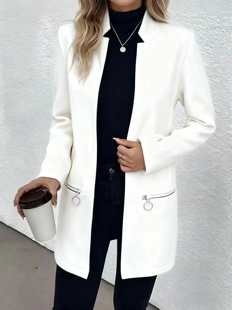 Damen Eleganter Blazer mit Reißverschlusstaschen Drune