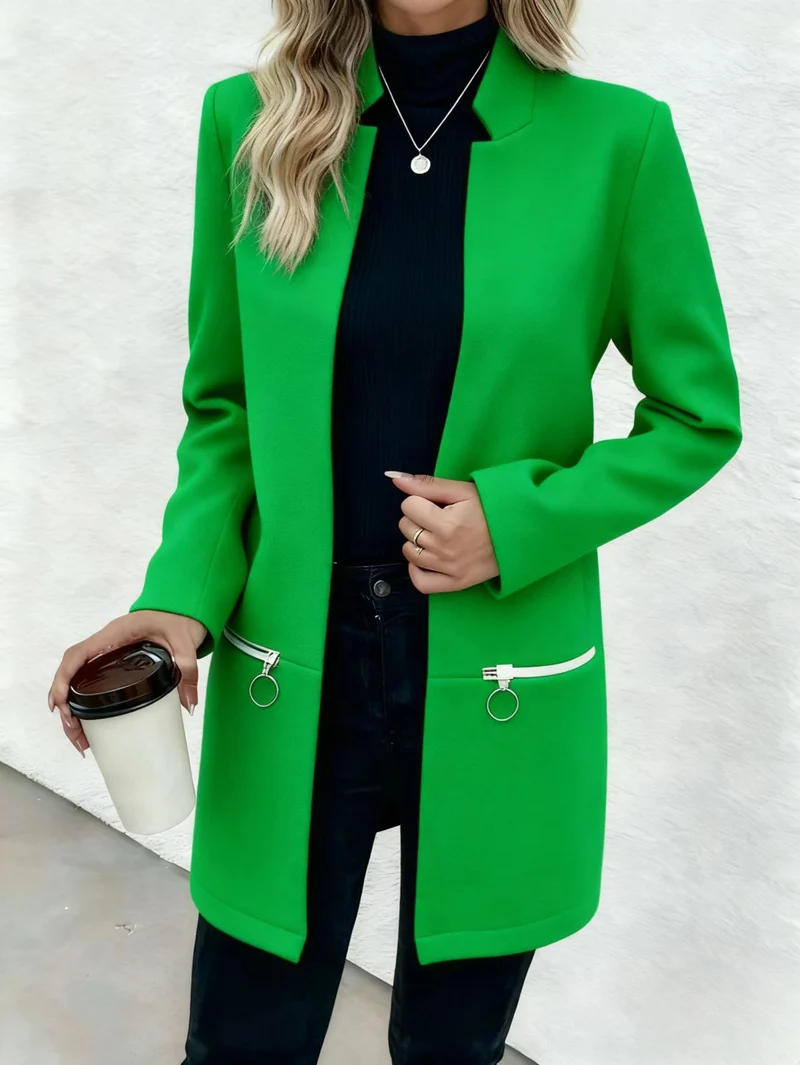 Damen Eleganter Blazer mit Reißverschlusstaschen Drune