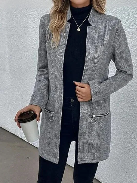 Damen Eleganter Blazer mit Reißverschlusstaschen Drune