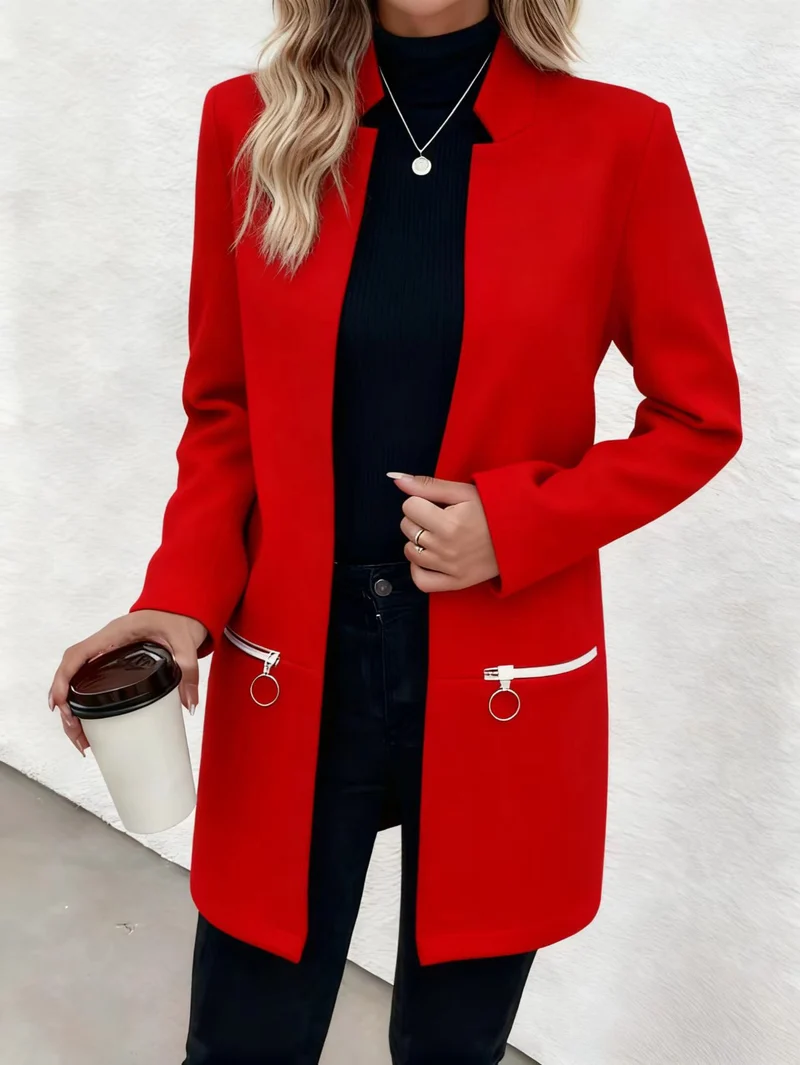 Damen Eleganter Blazer mit Reißverschlusstaschen Drune
