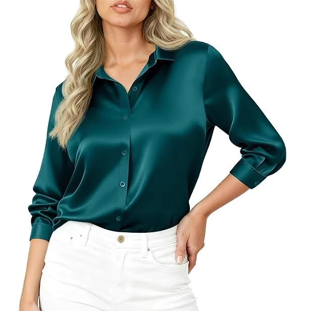 Damen Elegante Satinbluse mit langen Ärmeln Drune
