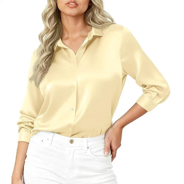 Damen Elegante Satinbluse mit langen Ärmeln Drune