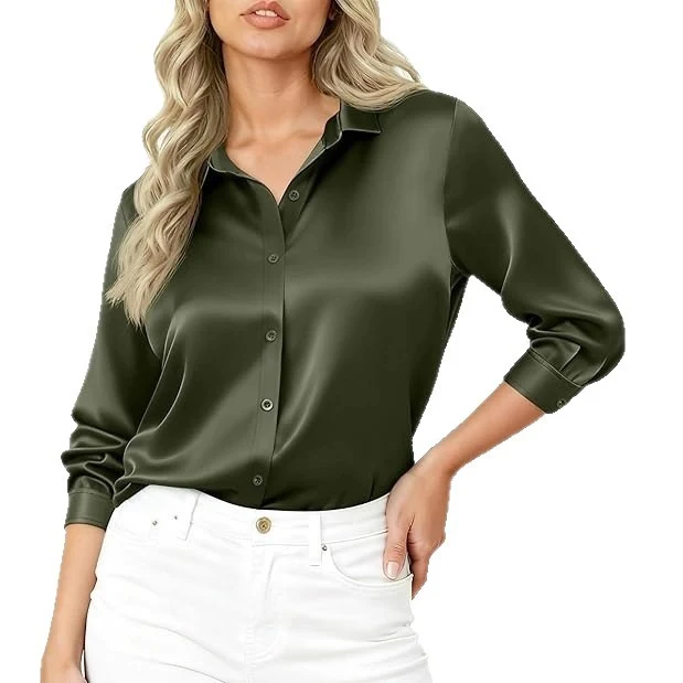 Damen Elegante Satinbluse mit langen Ärmeln Drune
