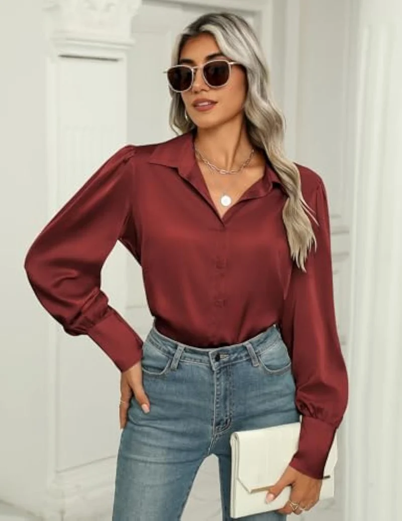 Damen Elegante Satinbluse Drune