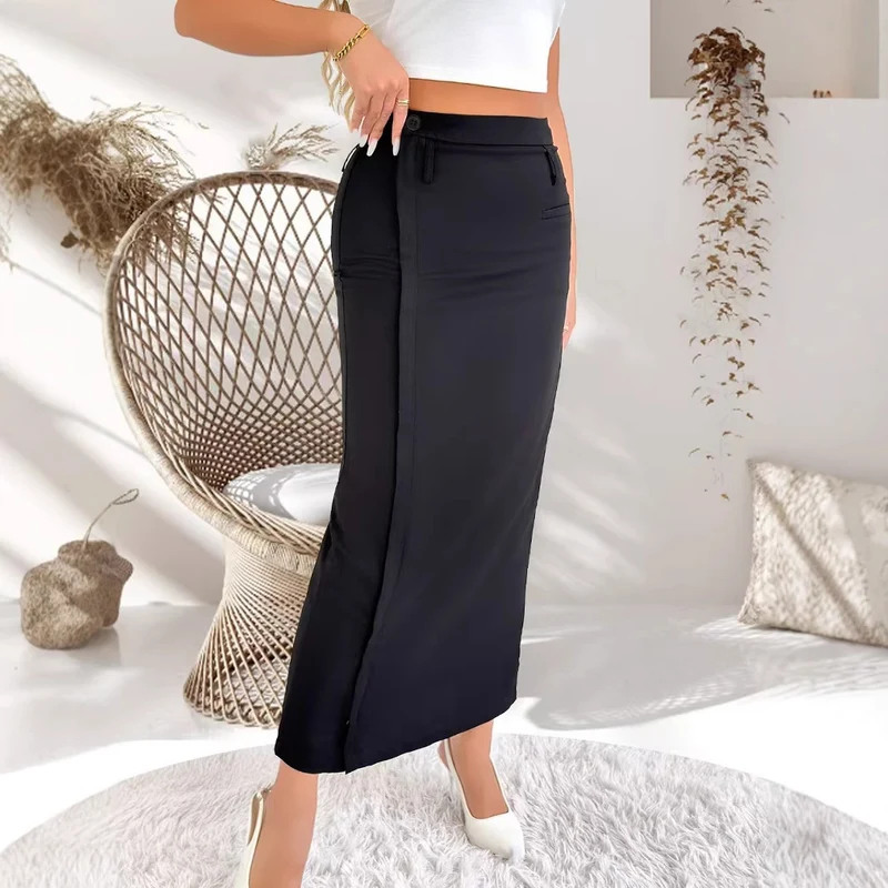 Damen Elegante Maxi-Rock mit seitlichem Schlitz und Zipper Drune