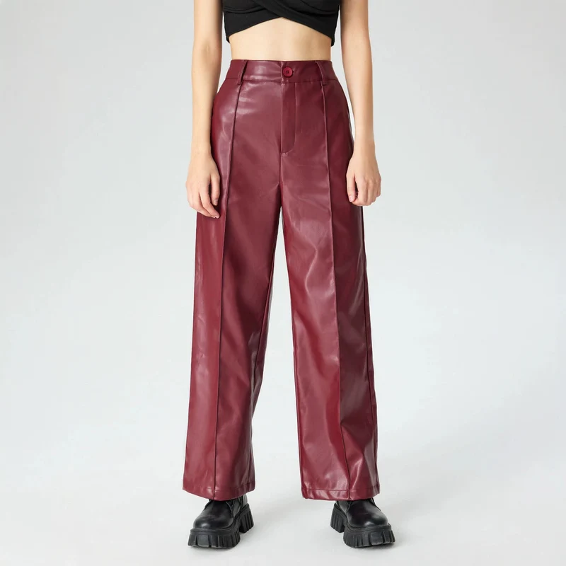 Damen Elegante Kunstlederhose Drune