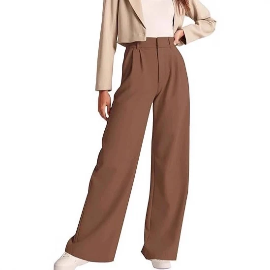 Damen Elegante Hochtaillierte Leinenhose Drune