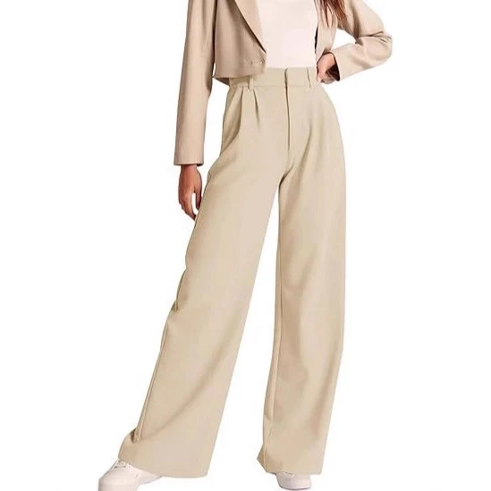 Damen Elegante Hochtaillierte Leinenhose Drune