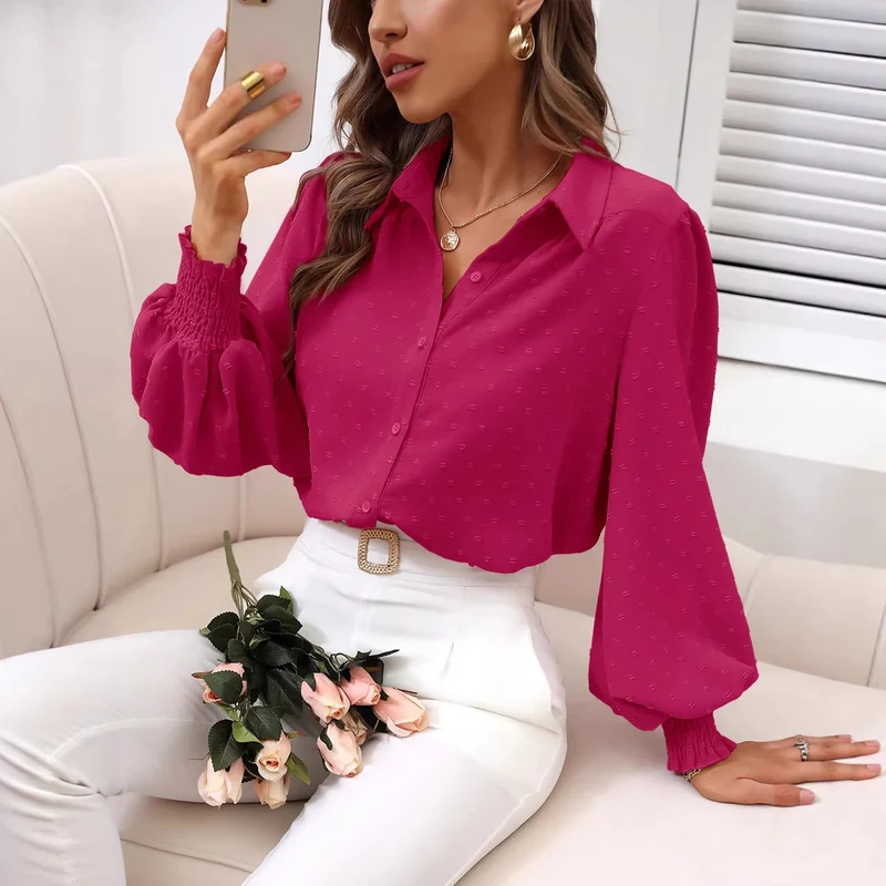 Damen Elegante Bluse mit Puffärmeln Drune