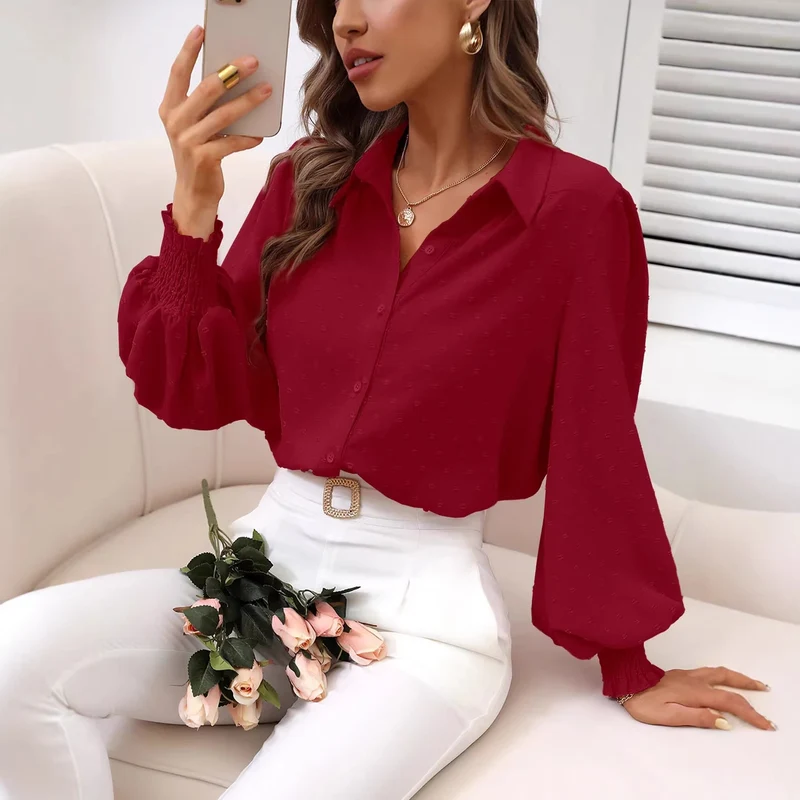 Damen Elegante Bluse mit Puffärmeln Drune