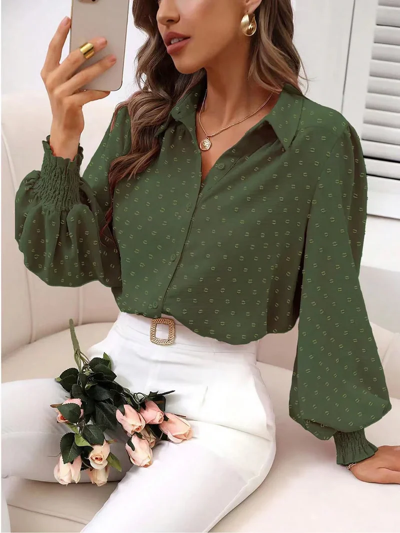 Damen Elegante Bluse mit Puffärmeln Drune