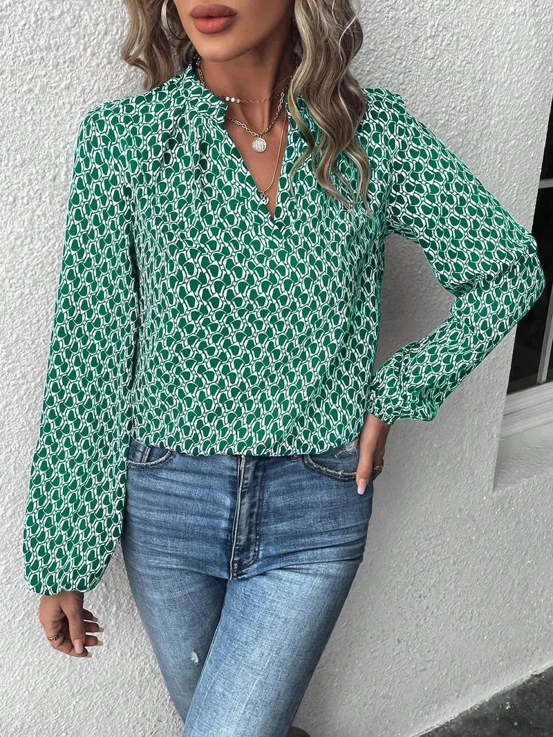 Damen Elegante Bluse mit Muster Drune