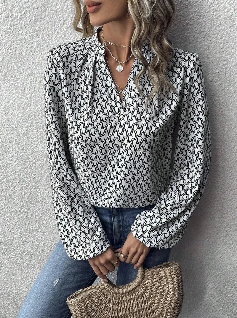 Damen Elegante Bluse mit Muster Drune