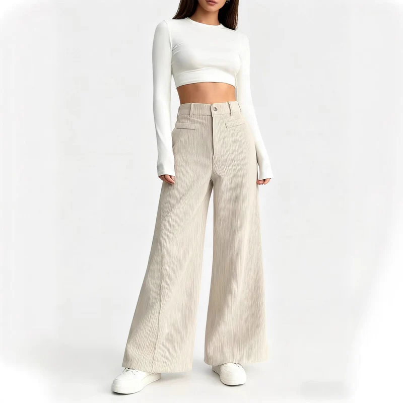 Damen Elegant und hoch taillierte Plisseehose Drune